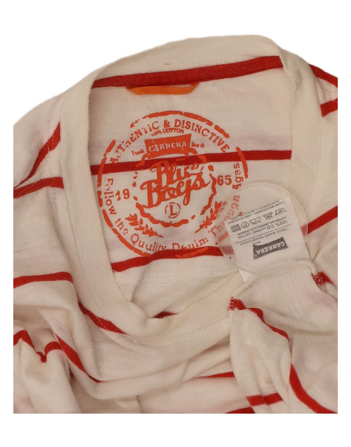 CARRERA Mens T-Shirt Top Large White Striped Cotton