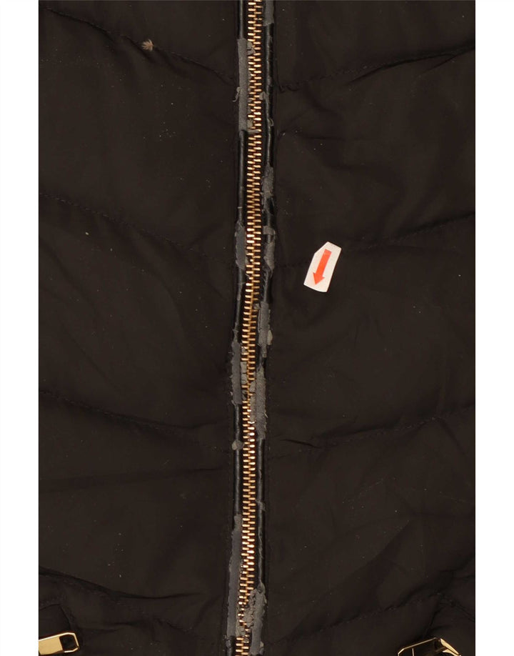 Zara Womens Hooded Padded Coat UK 12 Medium Black Polyester