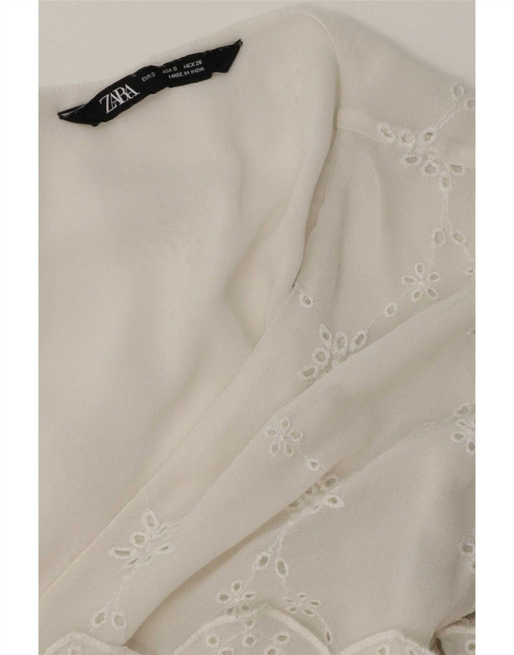 Zara Womens Blouse Top UK 10 Small White Floral