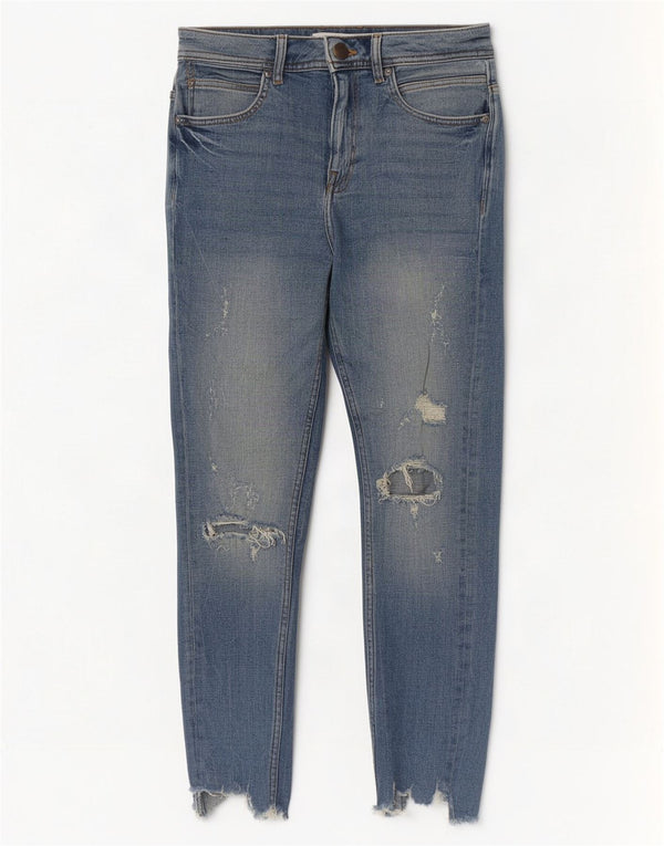 Zara Mens Distressed Cropped Skinny Jeans EU 38 Small W30 L24 Blue Cotton