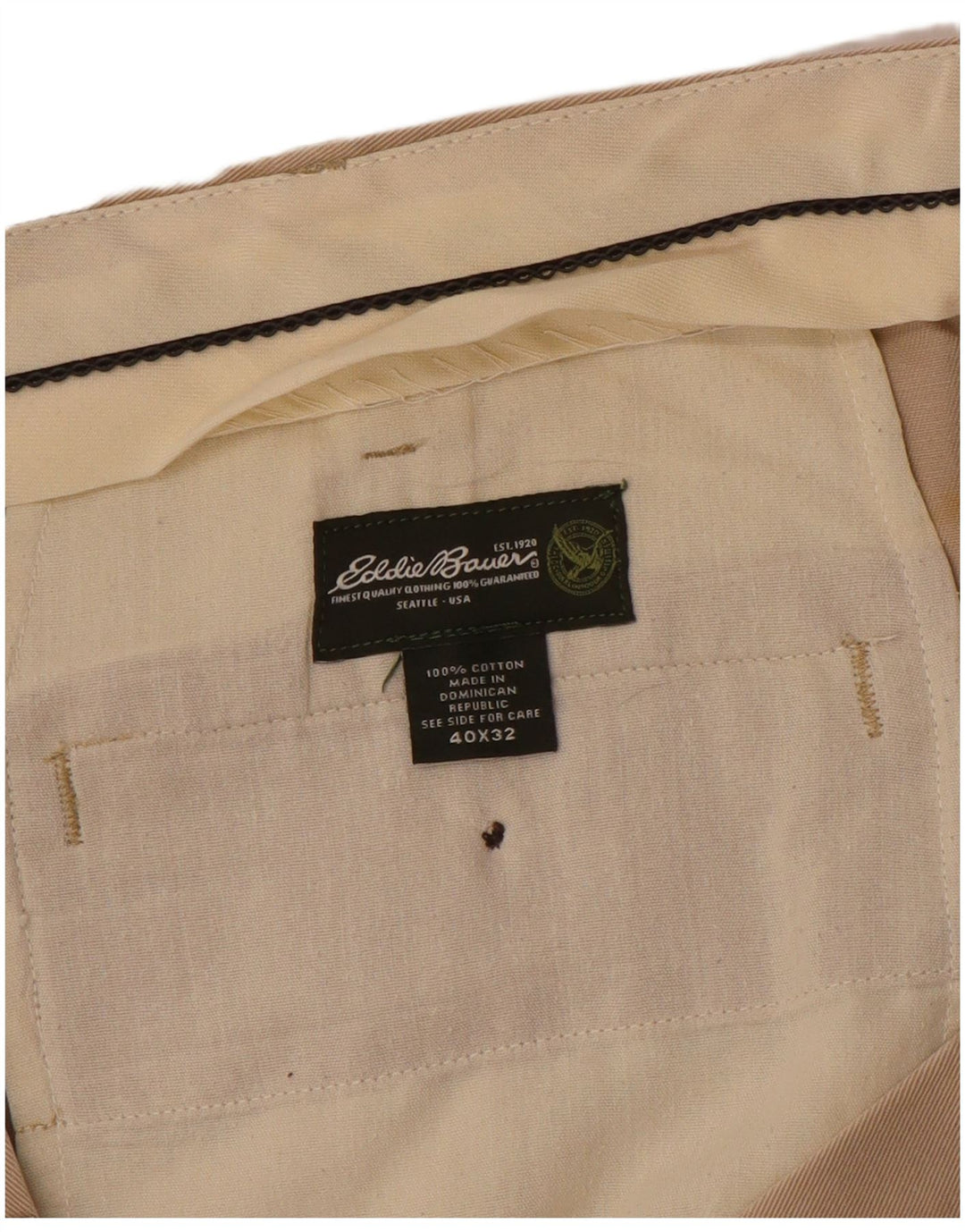 Eddie Bauer Mens Straight Chino Trousers W40 L32 Beige Cotton
