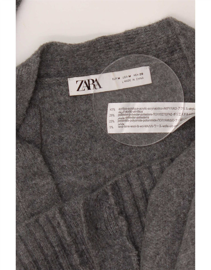Zara Womens Cardigan Sweater UK 14 Medium Grey Acrylic