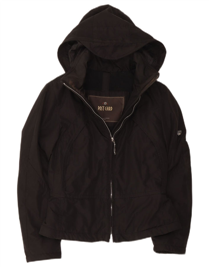 Post Card Womens Hooded Bomber Jacket UK 6 XS Black Polyamide