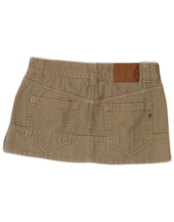 Dondup Womens Garment Dyed Mini Denim Skirt W28 Medium Khaki Cotton