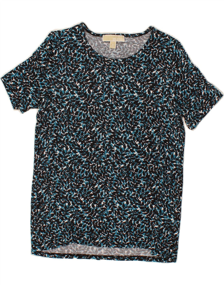 MICHAEL KORS Womens Abstract Pattern Graphic T-Shirt Top UK 12 Medium Blue Vintage Michael Kors and Second-Hand Michael Kors from Messina Hembry 