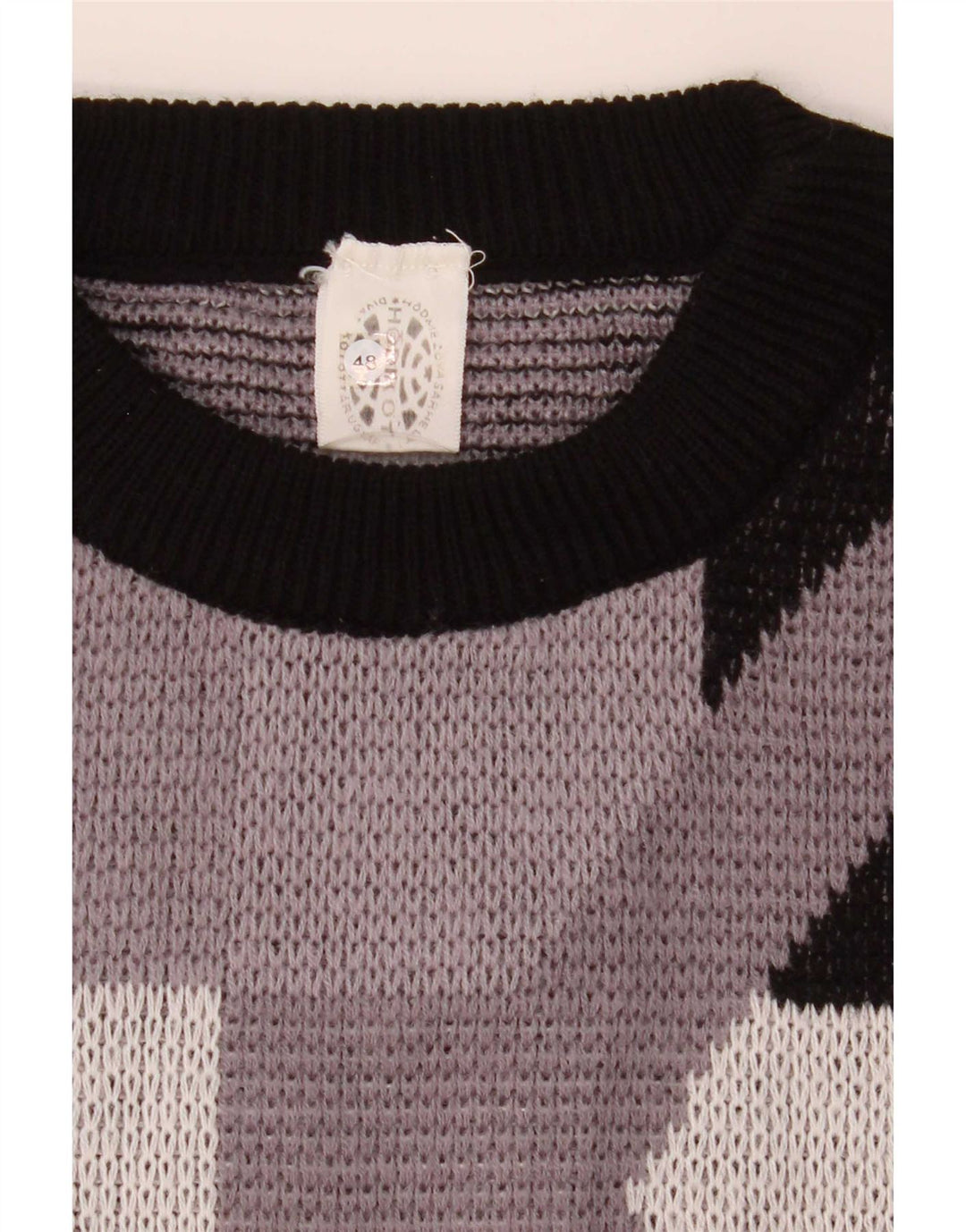 Vintage Mens Crew Neck Jumper Sweater IT 48 Medium Grey Geometric Acrylic