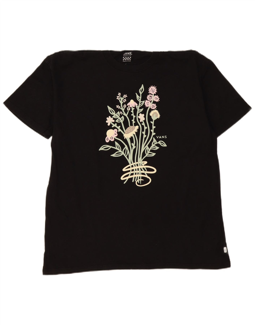 Vans Mens Graphic T-Shirt Top Medium Black Floral Cotton