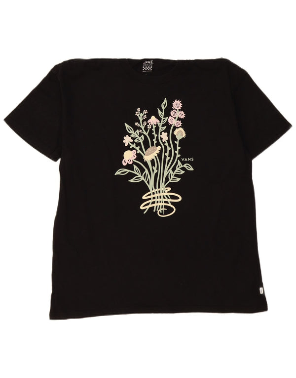 Vans Mens Graphic T-Shirt Top Medium Black Floral Cotton