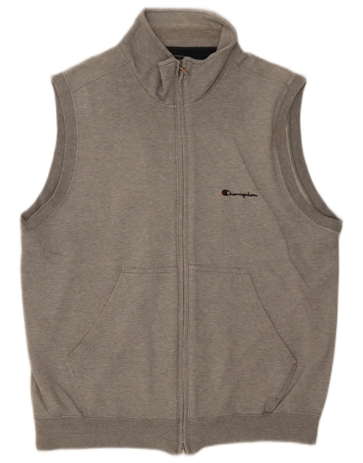 Champion Mens Sleeveless Tracksuit Top Jacket Large Grey Flecked Cotton