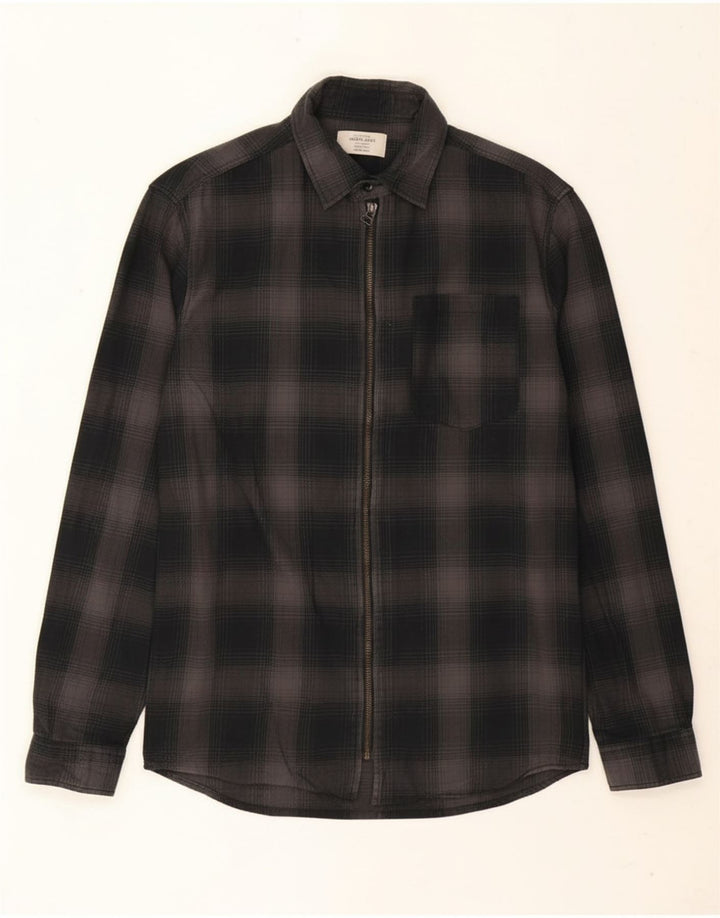 JACK & JONES Mens Flannel Shirt Medium Grey Check Cotton