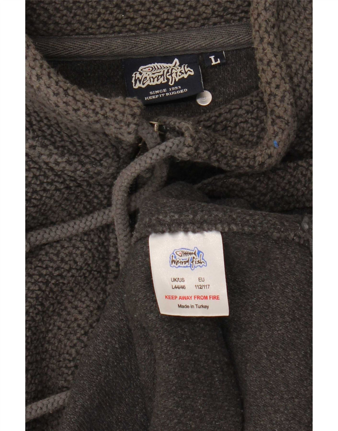 Weird Fish Mens Zip Neck Jumper Sweater Large Grey Cotton