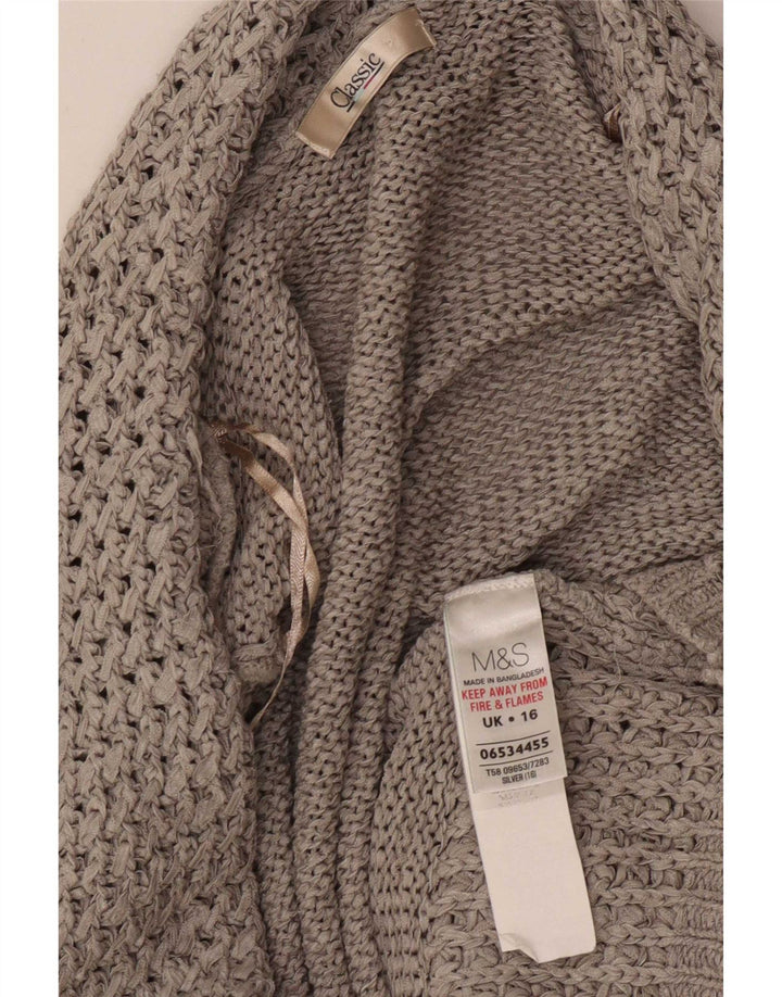 Marks & Spencer Womens Classic Open Cardigan Sweater UK 16 Large Grey