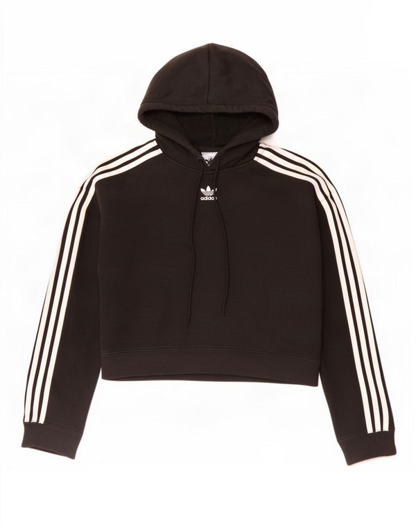Adidas Womens Crop Oversized Hoodie Jumper UK 6 XS Black Cotton