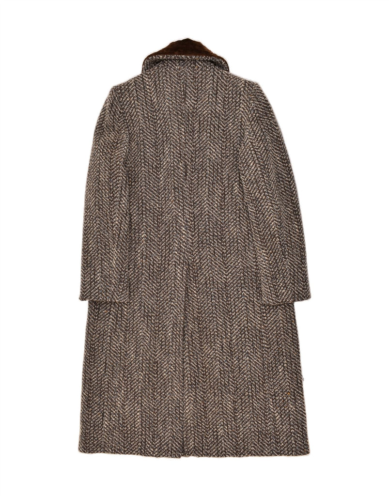 MARIELLA BURANI Womens Notizie Overcoat UK 14 Large Grey Herringbone | Vintage Mariella Burani | Thrift | Second-Hand Mariella Burani | Used Clothing | Messina Hembry 