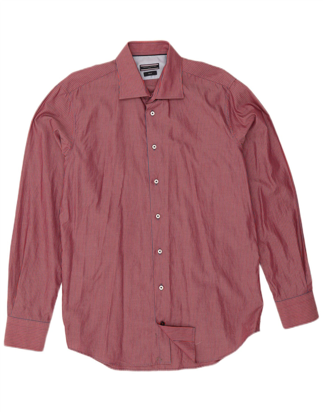 Tommy Hilfiger Mens Tailored Shirt Size 40 15 3/4 Medium Red Pinstripe