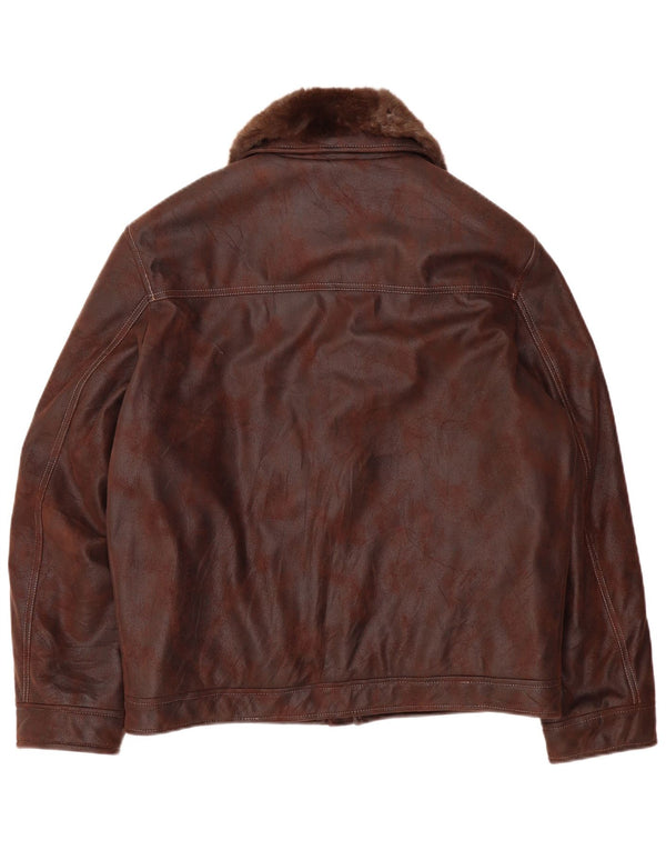 Porto Di Panama Mens Faux Leather Bomber Jacket IT 50 Large Brown Polyester