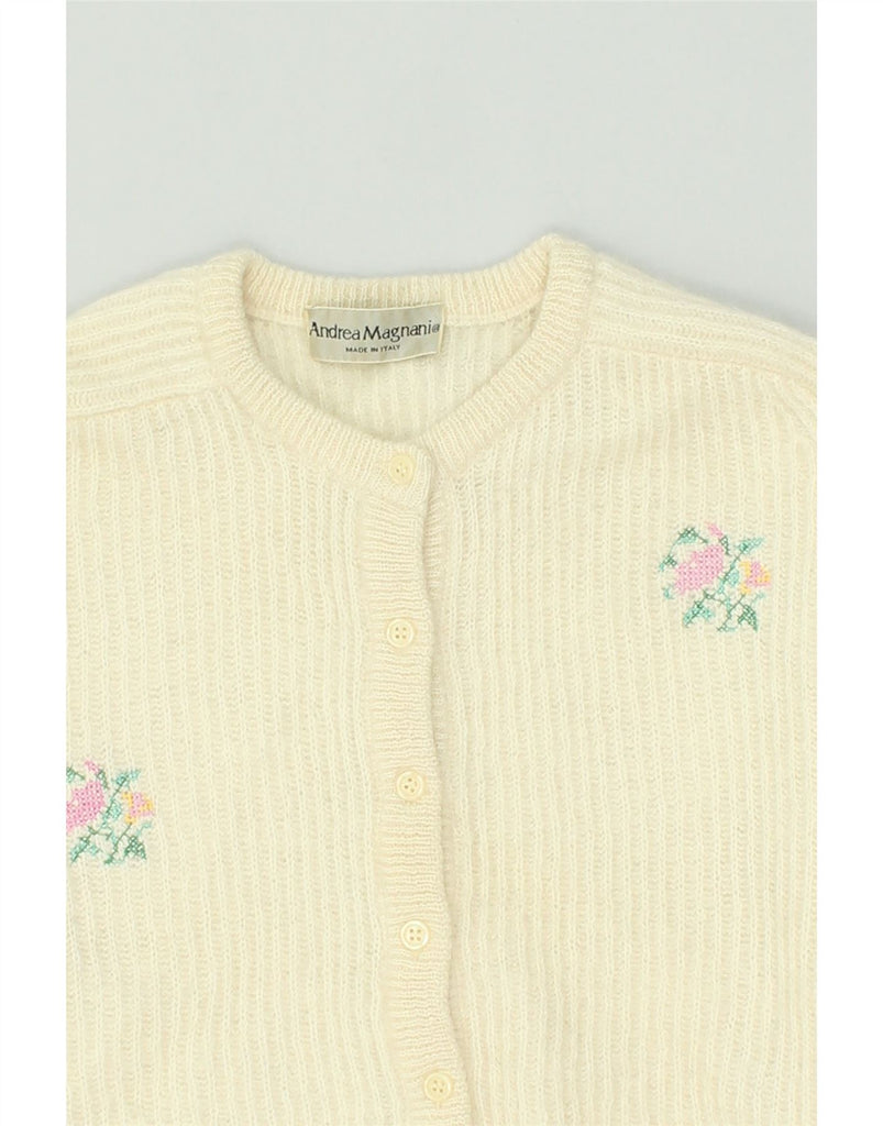 VINTAGE Womens Cardigan Sweater UK 14 Medium Beige Floral Wool | Vintage Vintage | Thrift | Second-Hand Vintage | Used Clothing | Messina Hembry 