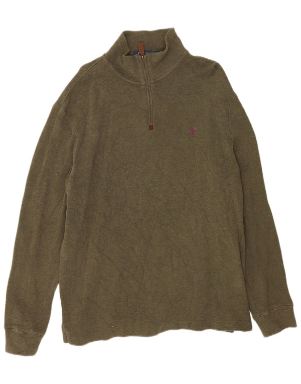 Polo Ralph Lauren Mens Zip Neck Jumper Sweater Large Khaki Cotton