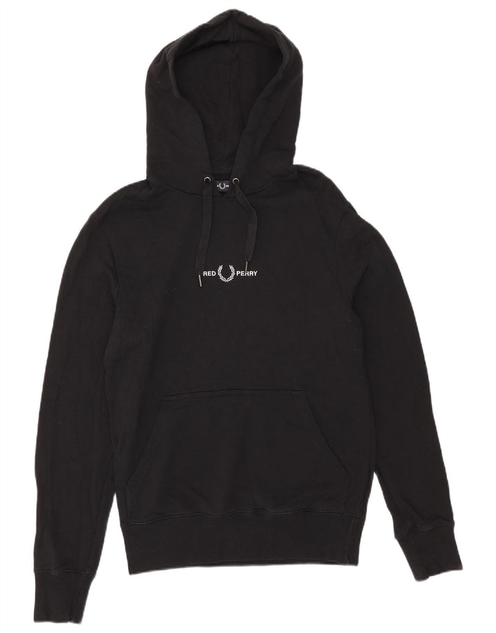 Fred Perry Mens Graphic Hoodie Jumper Small Black Cotton