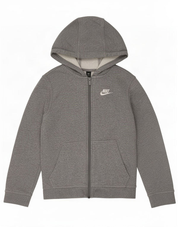 Nike Boys Zip Hoodie Sweater 10-11 Years Medium Grey Flecked Cotton