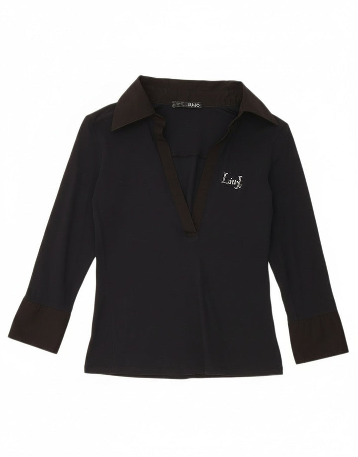 Liu Jo Womens Pullover 3/4 Sleeve Shirt Blouse UK 8 Small Navy Blue