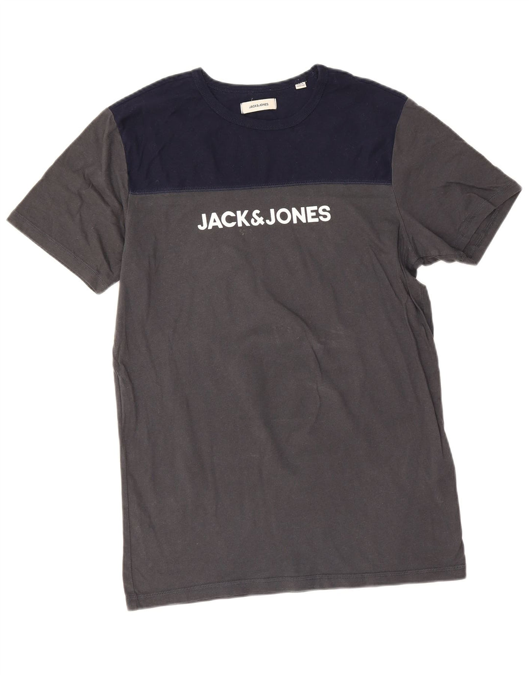 Jack & Jones Mens Graphic T-Shirt Top Medium Grey Colourblock Cotton