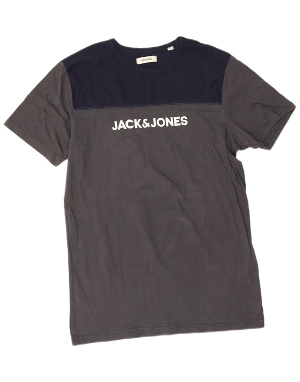 Jack & Jones Mens Graphic T-Shirt Top Medium Grey Colourblock Cotton