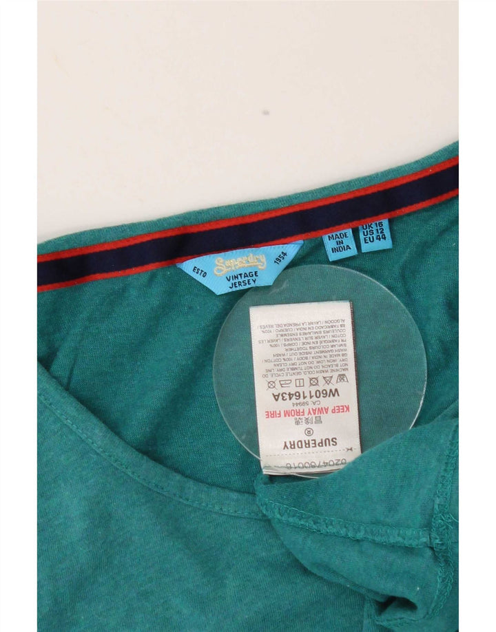 Superdry Womens Vest Top UK 16 Large Green Cotton