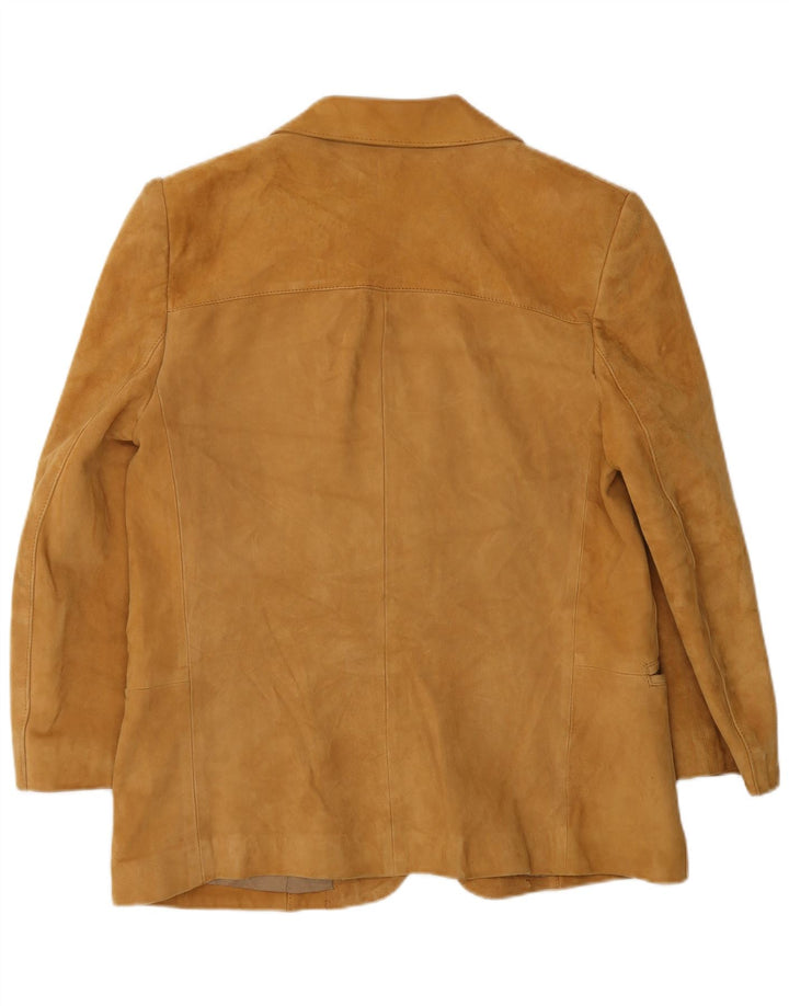 Monpel Womens 2 Button Suede Blazer Jacket IT 48 XL Beige Leather