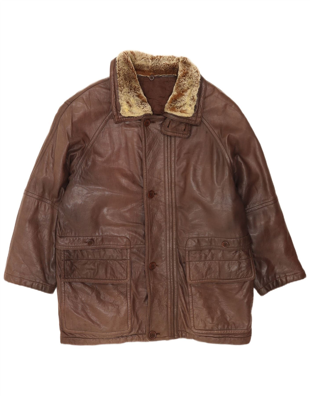 Vintage Mens Leather Coat EU 48 Medium Brown Leather