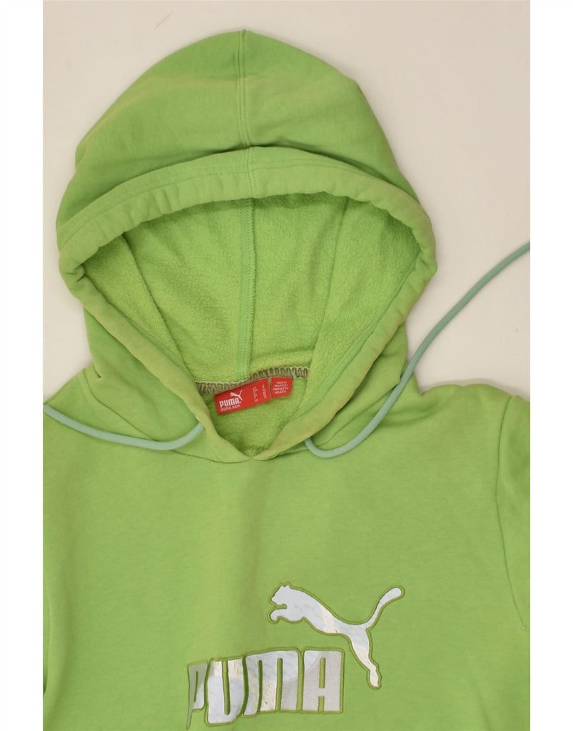 PUMA Womens Graphic Hoodie Jumper UK 10 Small Green | Vintage Puma | Thrift | Second-Hand Puma | Used Clothing | Messina Hembry 