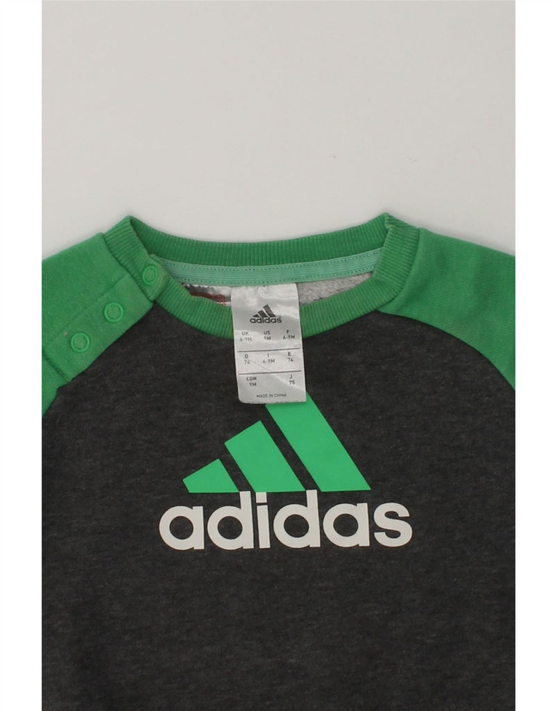 ADIDAS Baby Boys Graphic Sweatshirt Jumper 6-9 Months Green Colourblock | Vintage Adidas | Thrift | Second-Hand Adidas | Used Clothing | Messina Hembry 