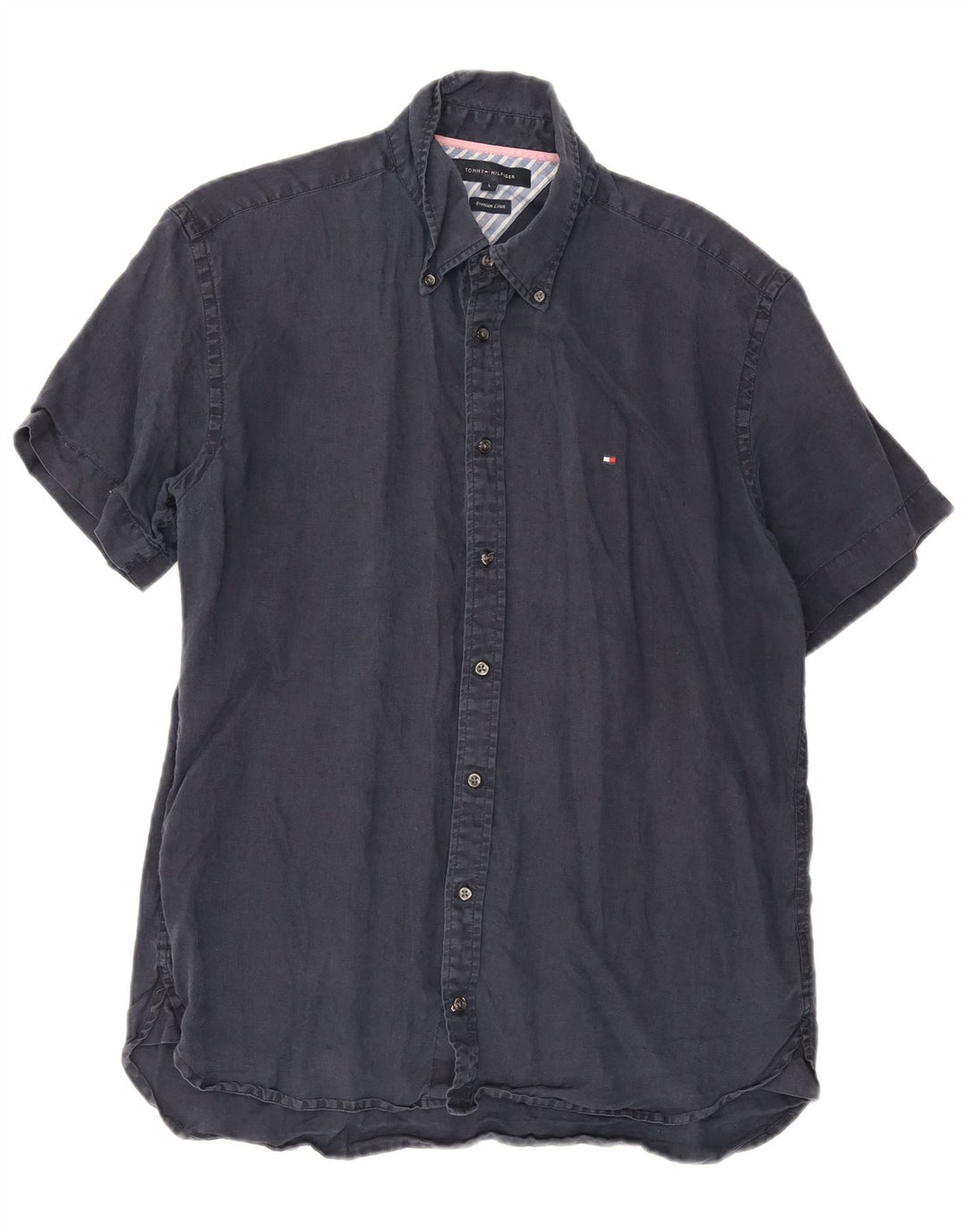 Tommy Hilfiger Mens Short Sleeve Shirt Large Navy Blue Linen