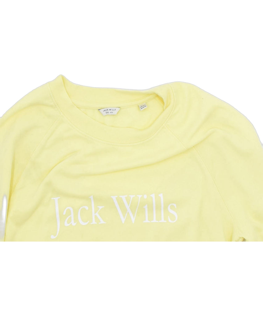 JACK WILLS Womens Graphic Oversized Sweatshirt Jumper UK 10 Small Yellow | Vintage | Thrift | Second-Hand | Used Clothing | Messina Hembry 