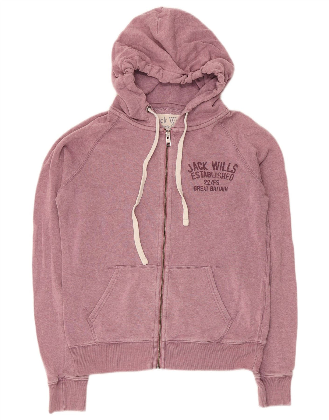 Jack Wills Womens Graphic Zip Hoodie Sweater UK 10 Small Pink Polyester