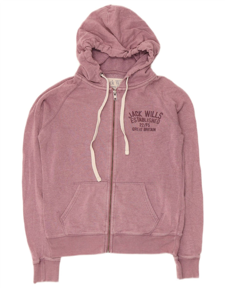 Jack Wills Womens Graphic Zip Hoodie Sweater UK 10 Small Pink Polyester