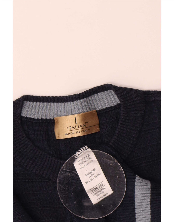 Marks & Spencer Mens Crew Neck Jumper Sweater Medium Navy Blue Cotton