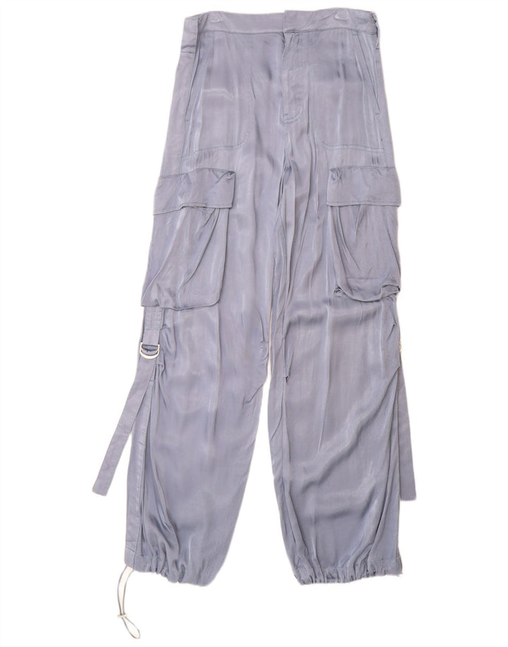 ZARA Womens Straight Cargo Trousers XS W24 L30 Blue Viscose