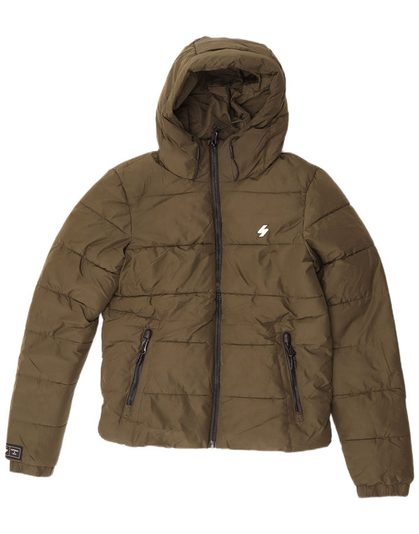 Superdry Mens Hooded Padded Jacket UK 36 Small Khaki Polyester