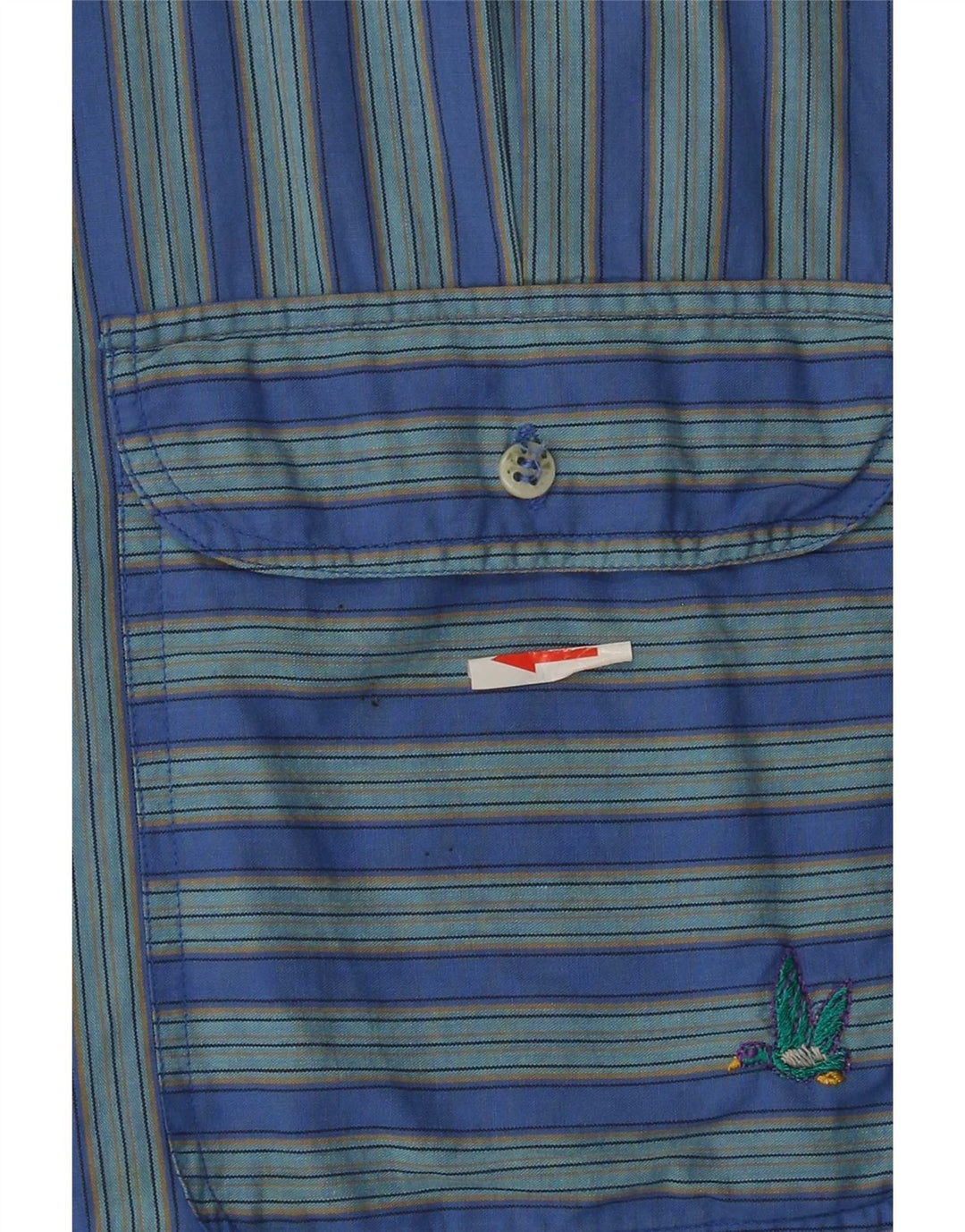 Vintage Mens Short Sleeve Shirt Large Blue Striped Cotton