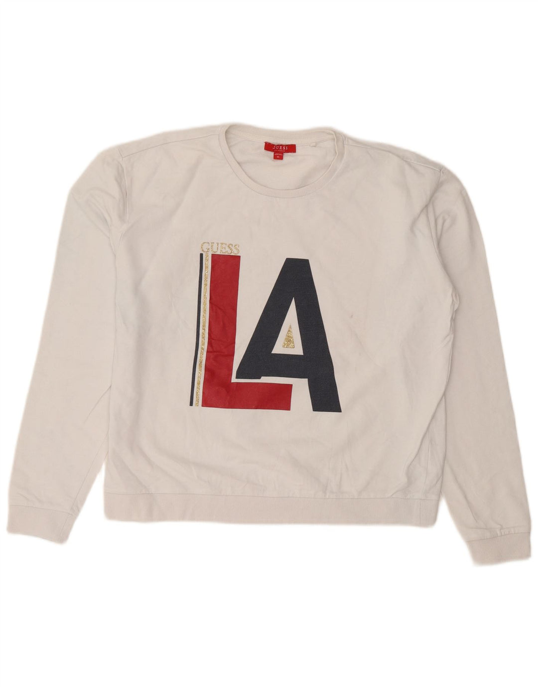 Guess Womens Graphic Sweatshirt Jumper UK 16 Large White Cotton