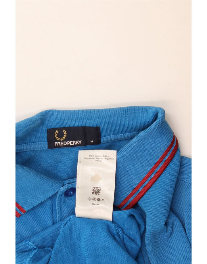 Fred Perry Mens Polo Shirt Medium Blue Striped Cotton