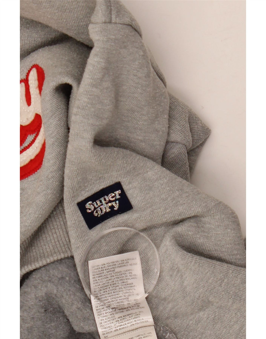 SUPERDRY Womens Graphic Hoodie Jumper UK 14 Medium Grey Cotton