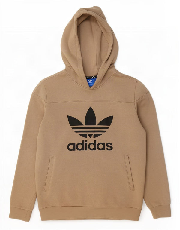 Adidas Boys Graphic Hoodie Jumper 15-16 Years Beige Cotton