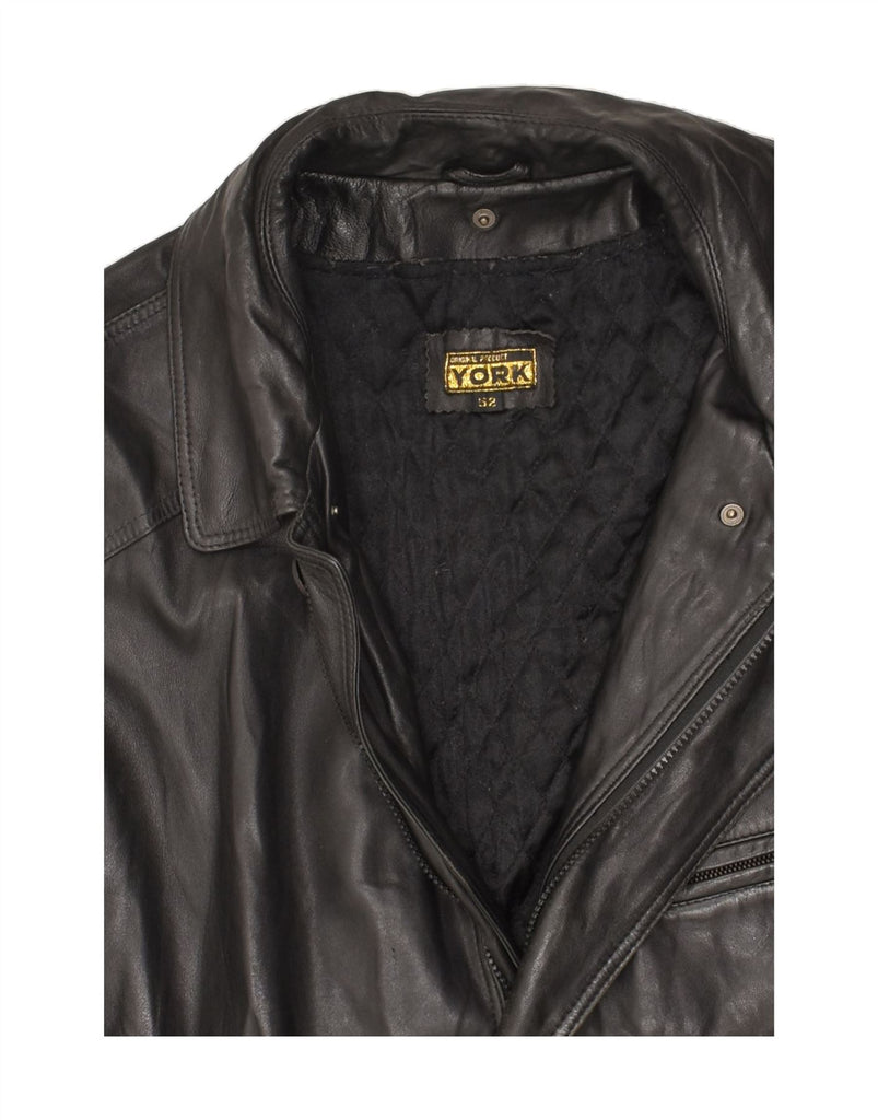 YORK Mens Leather Coat IT 52 XL Black Leather | Vintage York | Thrift | Second-Hand York | Used Clothing | Messina Hembry 