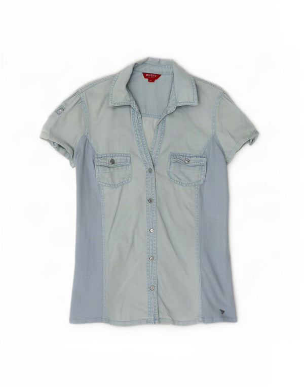 Guess Womens Short Sleeve Denim Shirt UK 12 Medium Blue Tencel