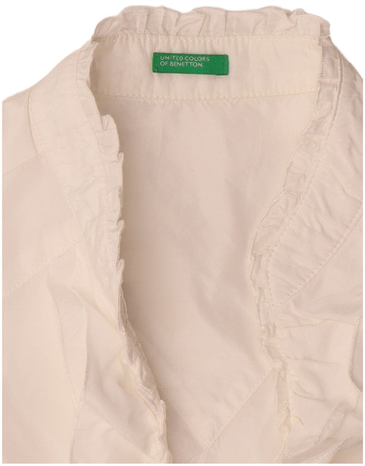 Benetton Womens Ruffle Front Sleeveless Shirt Blouse UK 14 Medium White