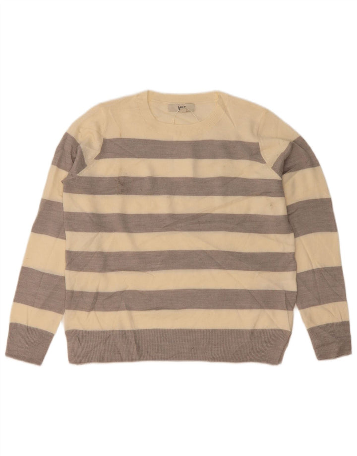 Marks & Spencer Womens Crew Neck Jumper Sweater UK 10 Small Beige Striped