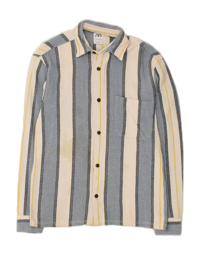 ZARA Mens Relaxed Fit Flannel Shirt Small Blue Striped Vintage Zara and Second-Hand Zara from Messina Hembry 