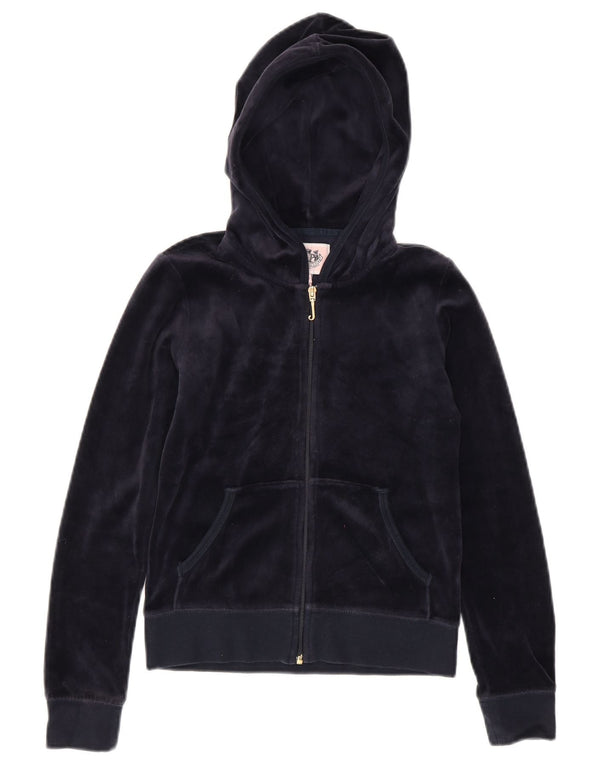 Juicy Couture Girls Graphic Zip Hoodie Sweater 8-9 Years Large Navy Blue